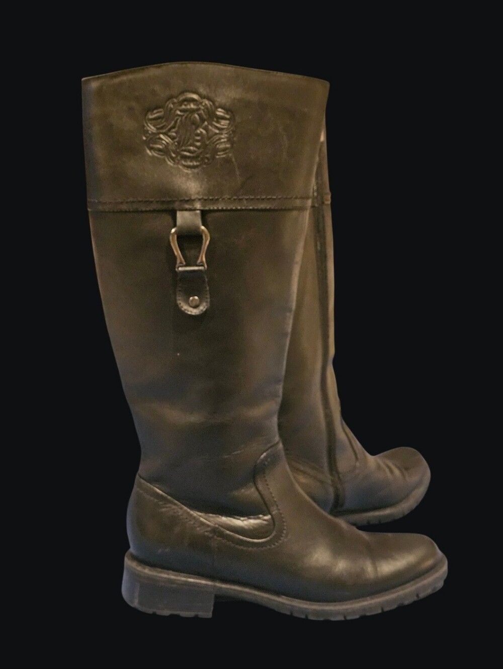 Classic Black Tall Leather Waterproof Riding-Style Boots By Blondo